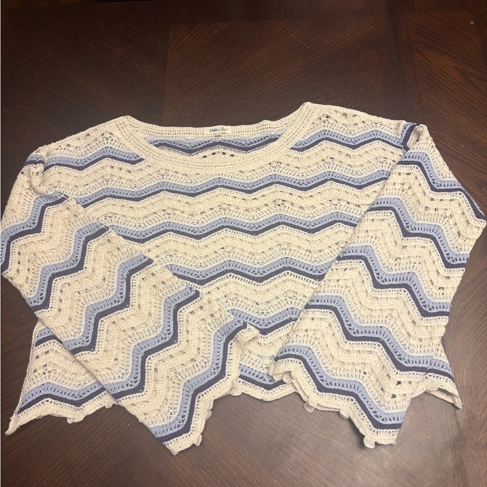 Elsie & Zoey Kala Striped Boat Neck Crochet Sweater M/L